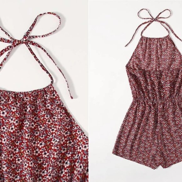 Sale 🤞 NEW!! Size 6 Tied Backless Floral Halter Romper - Picture 2 of 2
